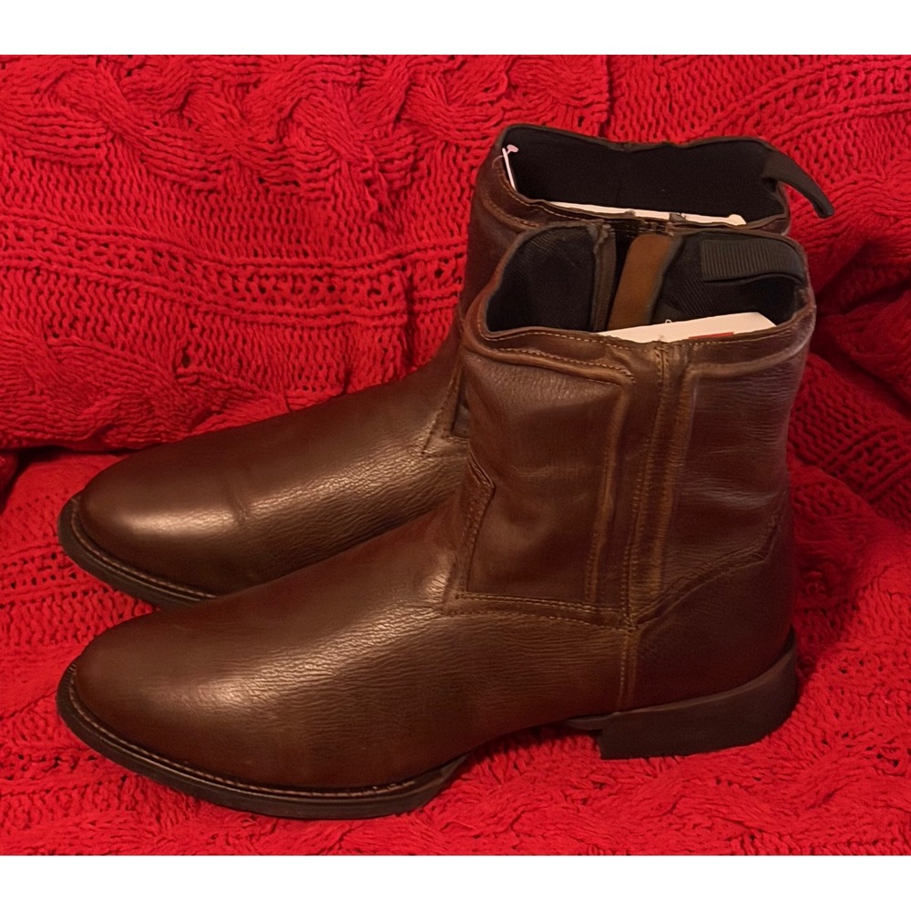 Laredo 62084 Mens Brown Leather Side Zip Western Ankle Boots Ortholite Size 12D